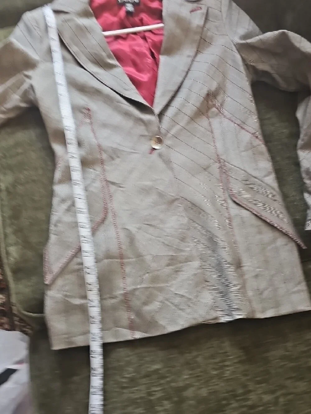 bebe Gray Pinstripe Two-Piece Suit with Burgundy Lining - Picture 7 of 13